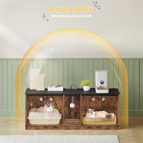 Cat Litter Box Enclosure for 2 Cats (Rustic Brown)