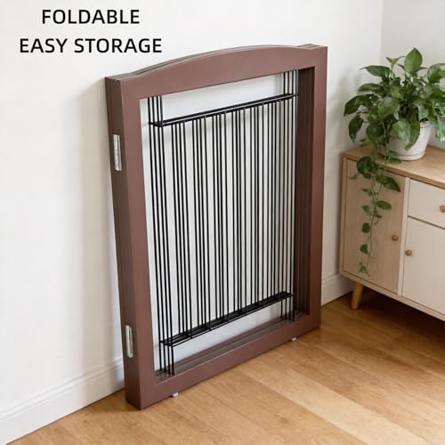 Freestanding Dog Fence Indoor (Brown / 【4 Panels】80''w x 32''h)