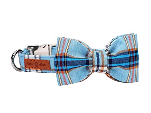 Boy Dog Collar with Bowtie (Blue Grid / XX-Small (Pack of 1))