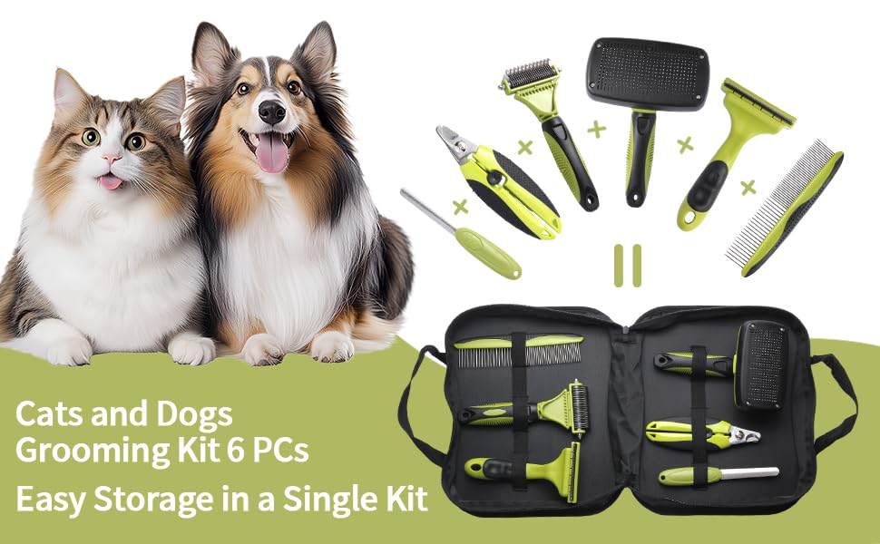 6 PCS Dog and Cat Grooming Kit (Green)