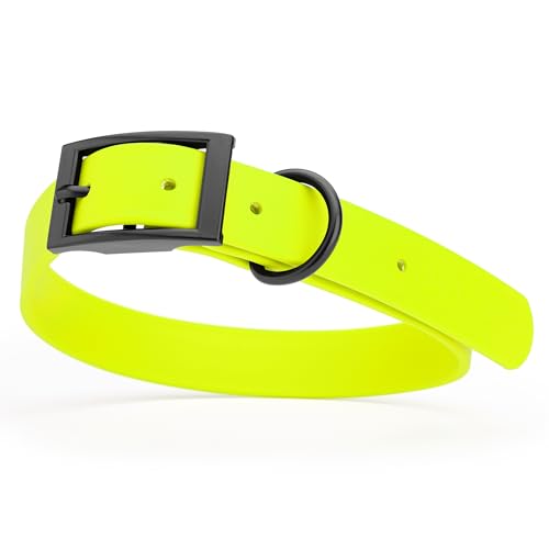 Biothane Waterproof Dog Collar Strong Coated Nylon Webbing with Black Hardware Odor (W1" x L22"-25" / Safety Yellow)