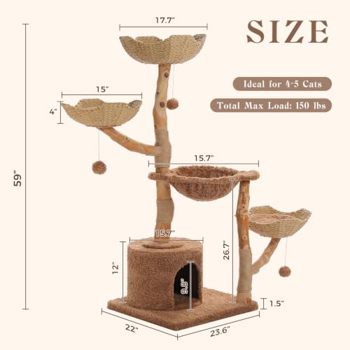 59" Modern Cat Tree for Large Cats (Brown / 59" Solid Wood Cat Tree)