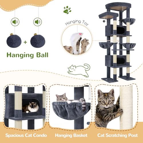 84 Inch Cat Tree for Large Cats (Dark Grey)