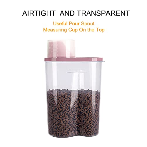 2 Pack 2lb 2.5L Pet Food Storage Container with Measuring Cup for Small Dog (Pink 2.5L)