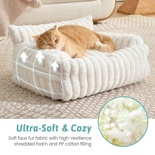 Cute Cat Bed with Removable Cover (Cream / Small: 25'' x 18'')