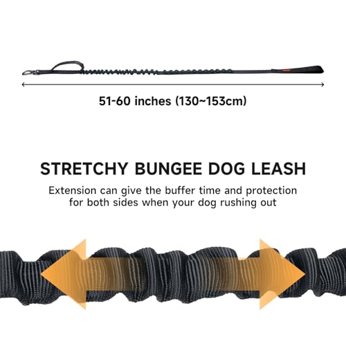 Tactical Military Bungee Nylon Dog Leash Adjustable (Black)