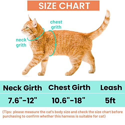 Cat Harness and Leash Escape Proof for Walking Travel Outdoor (Floral / Neck:7.6"-12" chest:10.6"-18")
