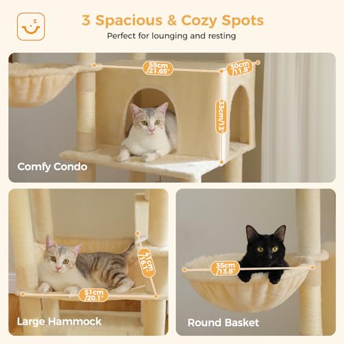 73" Cat Tower for Large Cats with Condo and Scratching Posts (Beige / 73")