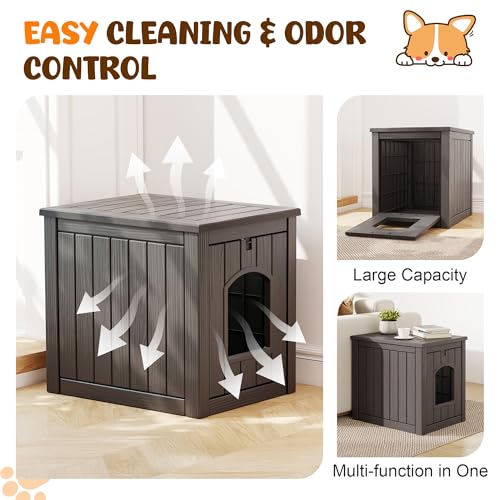 Outdoor & Indoor Dog House for Weatherproof and Stylish Furniture (Deep Grey / 17.7" L × 22.8" W × 21.7" H)