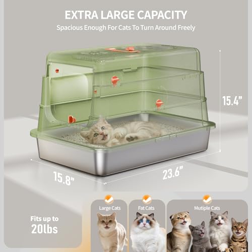 Stainless Steel Cat Litter Box with Lid (Green)