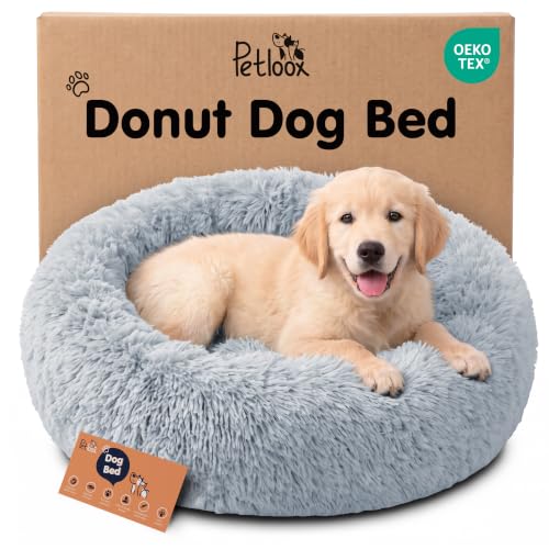 Calming Donut Dog Bed for Small Dogs (Bright Grey / Small (23"L x 23"W x 8"Th))