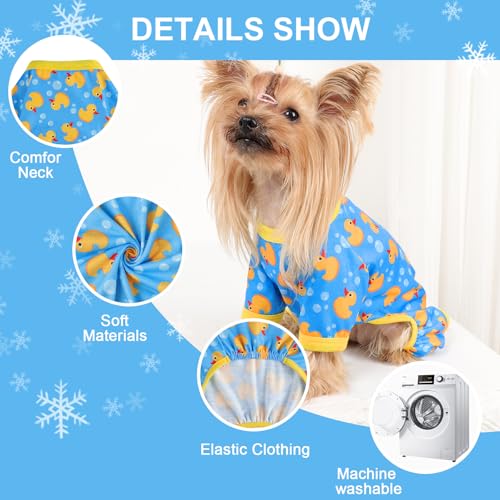 Dog Pajamas Small Sized Dogs Stretchable Summer Dog Clothes Pjs 4 Legs Girl Boy Cute Soft Puppy Outfits Doggie Cat Jammies Jumpsuit Sleeper for Pet (Blue Duck / Medium (Chest 15in ))