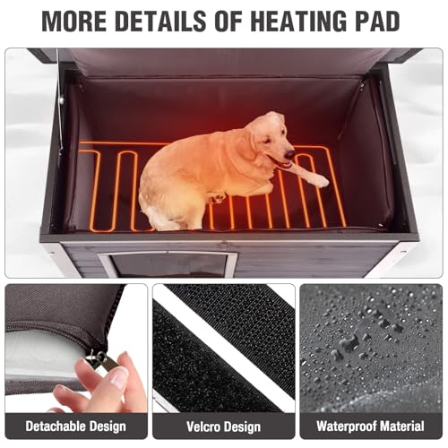 43.3'' Large Heated Outdoor Dog House Weatherproof with Anti (Heated Dog House)