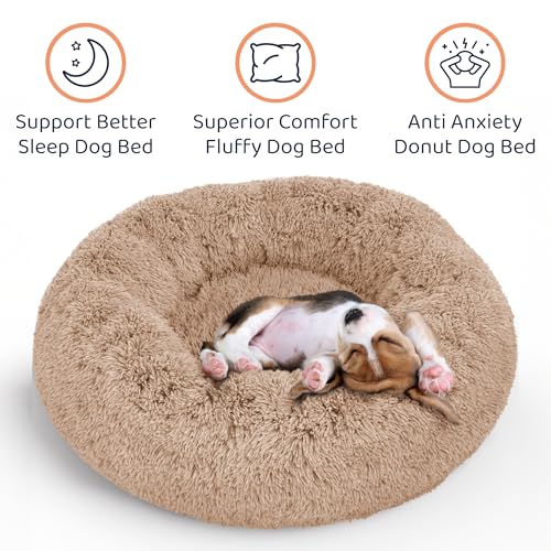 Calming Donut Dog Bed for Small Dogs (Camel / Medium (30"L x 30"W x 9"Th))