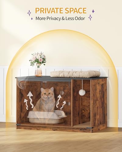 Cat Litter Box Enclosure (39.4"L x 21.7"W x 24.8"H / Rustic Brown and Black)