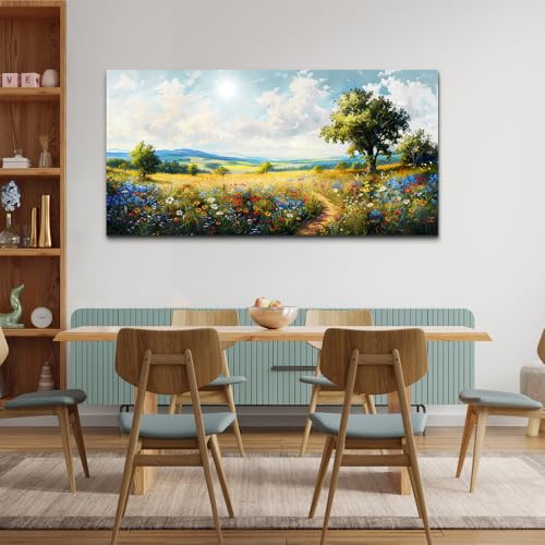 Nature Field Scenery Abstract Painting Framed Wall Art For Living Room Bedroom Wall Decor Pictures Artworks Modern Wall Decorations For Office Canvas Prints Home Art Decor Ready To Hang (40"L x 20"W / Field Scenery Wall Painting)