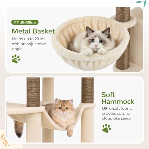 73in Corner Stable Cat Tree for Indoor Cats (Beige / 73 inch)