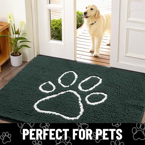 Dog Door Mat for Muddy Paws (59"X35" / Green and White)