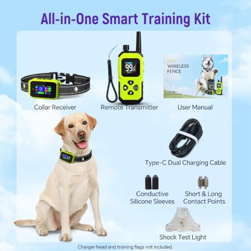 GPS Wireless Dog Fence & Remote Training Collar (Green)