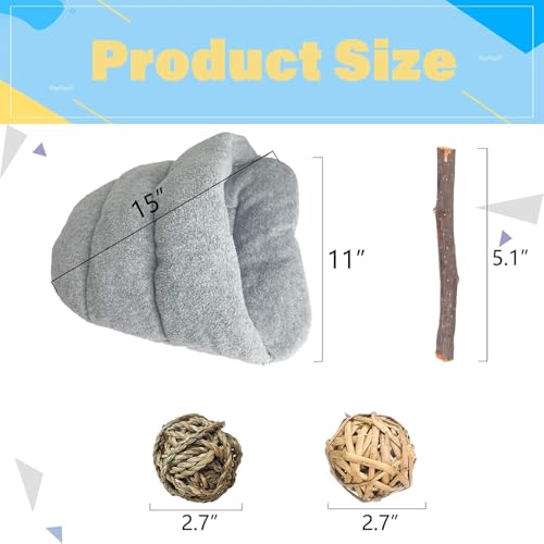 Rabbit Cave Sleeping Bed Guinea Pig Hideout Cozy House Pet Soft Warm Fleece Winter Slipper Cushion Small Animal Nest Cage for Ferrets Squirrel Hamster Chinchilla Rat Hedgehog Bunny (Light Gray)