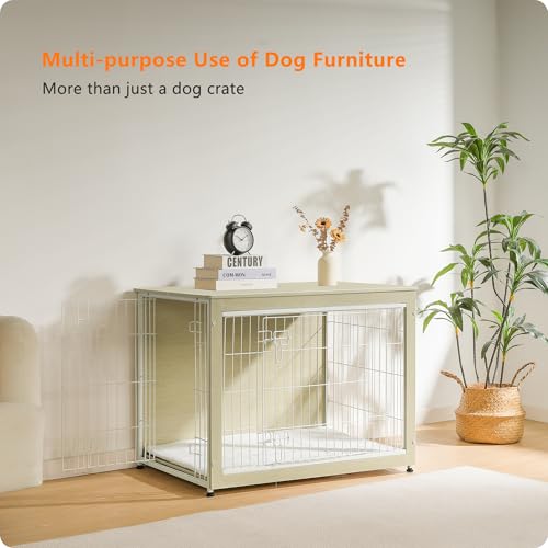 38.5" XL Dog Crate Furniture with Cushion (White Oak / 38.5"L x 25.6"W x 26.8"H)