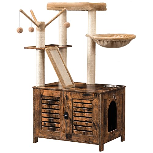 Cat Tree with Litter Box Enclosure (Rustic Brown)