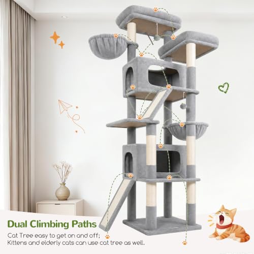 79in Heavy Duty Cat Tree for Large Cats (Light Grey / 79 inch)
