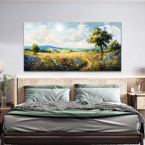 Nature Field Scenery Abstract Painting Framed Wall Art For Living Room Bedroom Wall Decor Pictures Artworks Modern Wall Decorations For Office Canvas Prints Home Art Decor Ready To Hang (40"L x 20"W / Field Scenery Wall Painting)