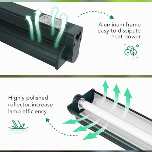 T5 Reptile Light Fixture Green Combo Kit 8W Light Fixture Reptile Terrarium Hood 10.0 UVB Light Bulb Fluorescent Tube Ideal for Tropical and Deserts Such as Bearded Dragon Lizards and Tortoises (8W-Green / 8W 12.4IN Green)