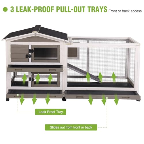 2 Story Wooden Rabbit Hutch Indoor Outdoor (Brown / 62.0"L x 22.6"W x 33.5"H)