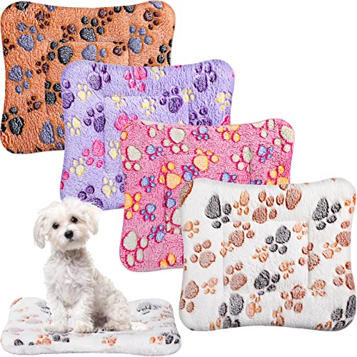 4 Pack Soft Pet Bed Mat Small Dog Crate Fleece (13 x 19 Inches / Vivid Color)