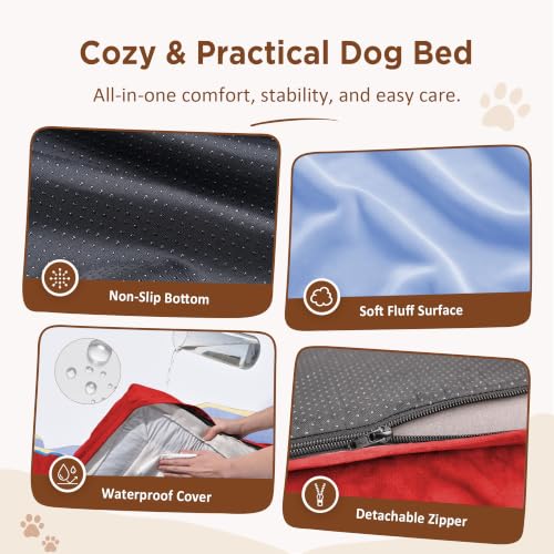 Orthopedic Dog Bed for Extra Large Dogs with Bolster (42.0"L x 30.0"W x 8.5"Th / Funfetti Fiesta)