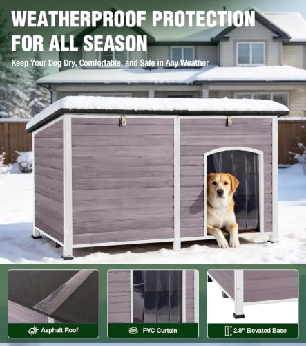 XXL 59" Extra Large Heated Dog House for Outside with Iron Frame