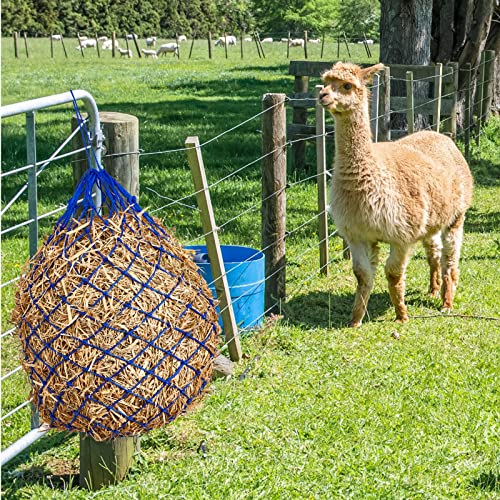 4 Pcs Slow Feed Hay Net Feeder Hay Bag for Horses Slow Feeder 40 Inch Length with 2 Inch Holes Hanging Horse Feed Net for Goat Cattle Equine Stalls Barn Supplies (Blue)