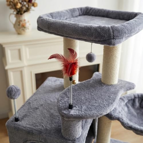 Cat Tree Has Scratching Toy with A Ball Activity Centre Cat Tower Furniture Jute (Grey / 36.6'')
