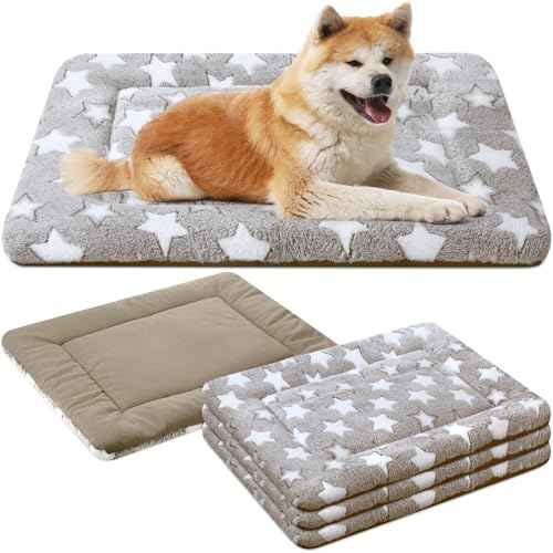 4 Pcs Dog Crate Pads Soft Warm (Rectangular 20 x 30 x 1.6 Inch / Star / Apricot)