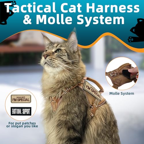 Tactical Cat Harness Khaki for Walking Esacpe Proof (Khaki / L)
