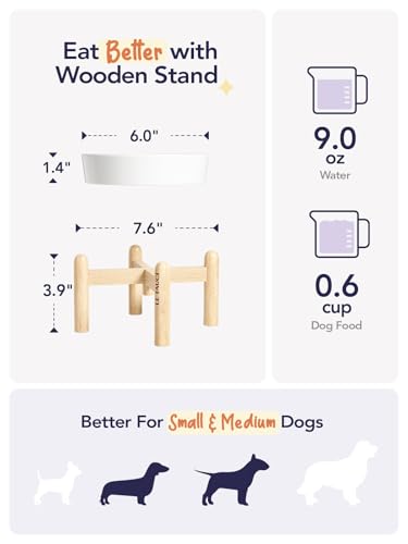 Ceramic Slow Feeder Dog Bowls Small Breed (Angle White+Stand / S-0.6 Cups)