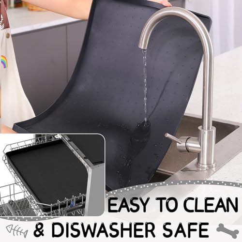 Silicone Cat & Dog Food Mat for Floors Waterproof (Black / 18''×12'')