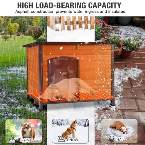 43.3‘’ Heated Dog House Outdoor with Heater and Insulated Liner for Winter (Heated Dog House)