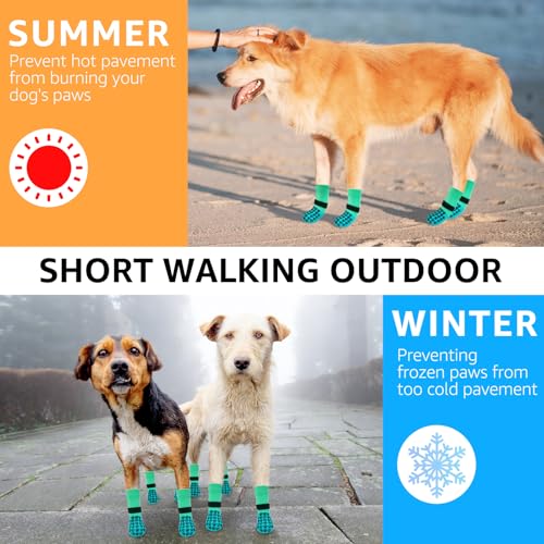 Anti Slip Dog Socks to Prevent Licking Paws for Hardwood Floors (Two Color-Green / Medium (4 Count))