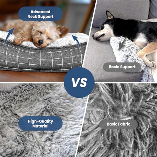 Calming Dog Bed for Couch with Cozy Raised Edge (Grey / 45"L x 37"W x 5"Th)