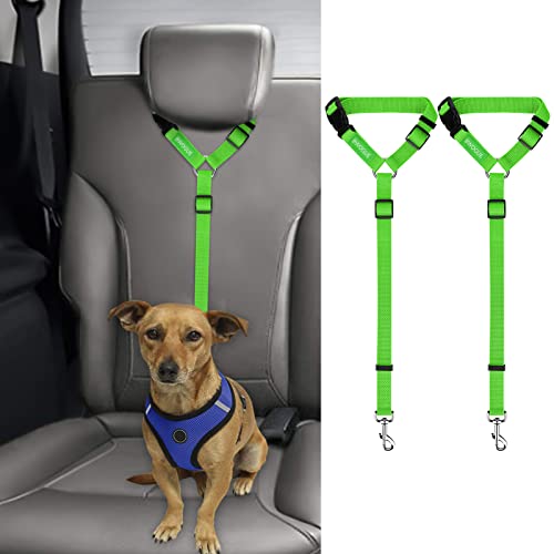 2 Pack Dog Seat Belt for Car (Green)