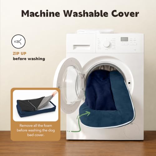 Orthopedic Washable Dog Bed with Bolster for Medium to Large Dogs (36.0"L x 27.0"W x 7.0"Th / Navy Blue)