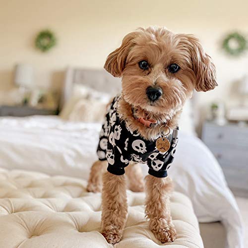Dog Halloween Pajamas Puppy Onesies Small Dogs Soft Pjs Coat Cat Apparel Comfy Pet Christmas Clothes Outfit Doggie Bodysuit (Small / Skulls)