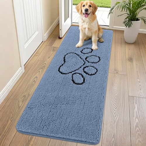 Dog Door Mat for Muddy Paws (70"X24" / Airy Blue and Black)