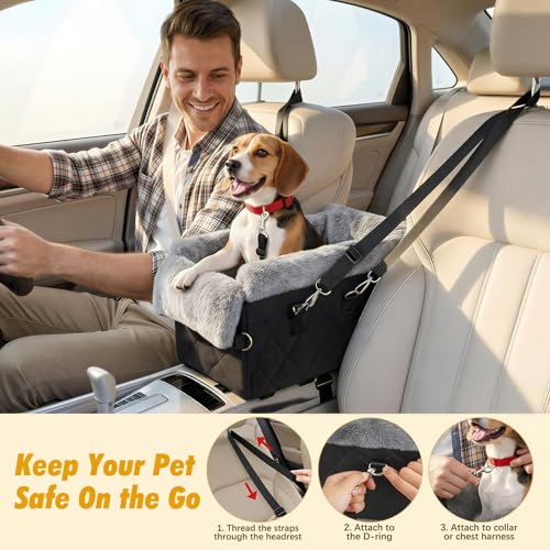 Center Console Dog Car Seat for Small Dogs&Cats Under 12 LBS (Black)