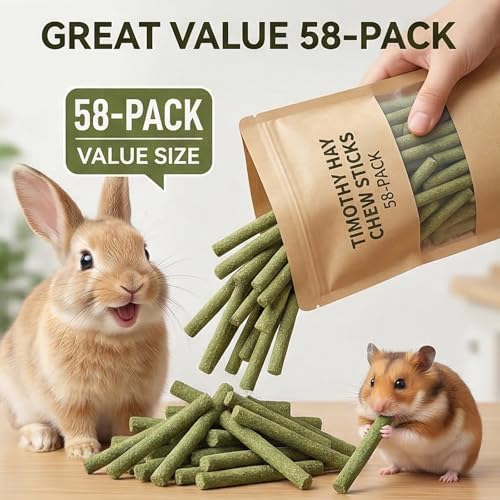 Timothy Hay Sticks 120 Pack Rabbit Chew Toys Guinea Pig Treats (Timoty-120Pcs)