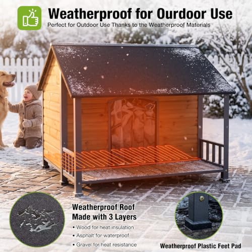 Heated Dog House Outdoor Dog Kennel with Heater & Insulated Liner for Winter Large All
