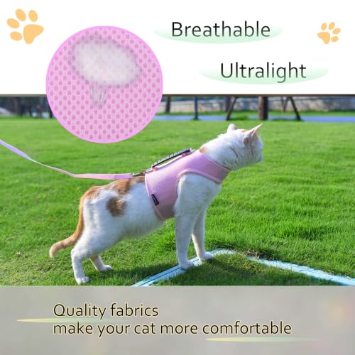 Cat Harness and Leash Set for Walking Escape Proof (Pink / M 5.5-9 lbs)